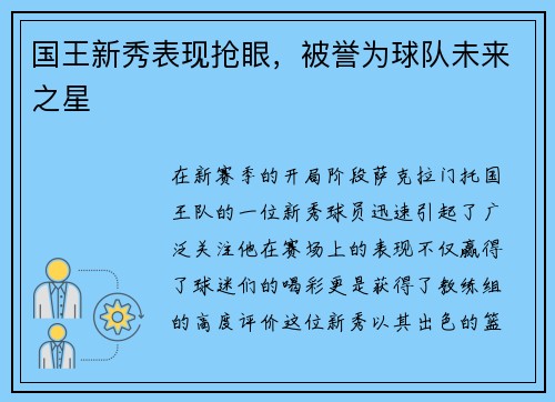 国王新秀表现抢眼，被誉为球队未来之星